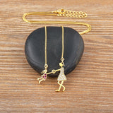 Mom&Daughter Plated Rhinestone Pendant Copper Necklace Mother's Gift