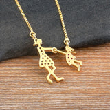 Mom&Daughter Plated Rhinestone Pendant Copper Necklace Mother's Gift