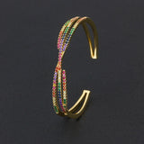 Colorful Cubic Zirconia Copper Cuff Bangle Adjustable Bracelet