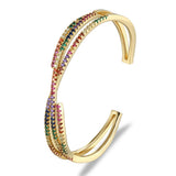 Colorful Cubic Zirconia Copper Cuff Bangle Adjustable Bracelet
