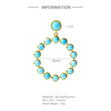 925 Silver Stud Earring Turquoise Pendant For Women Girl Aniversary Jewelry