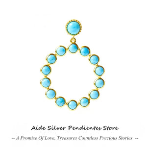 925 Silver Stud Earring Turquoise Pendant For Women Girl Aniversary Jewelry