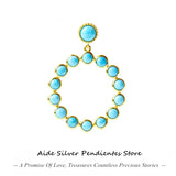 925 Silver Stud Earring Turquoise Pendant For Women Girl Aniversary Jewelry