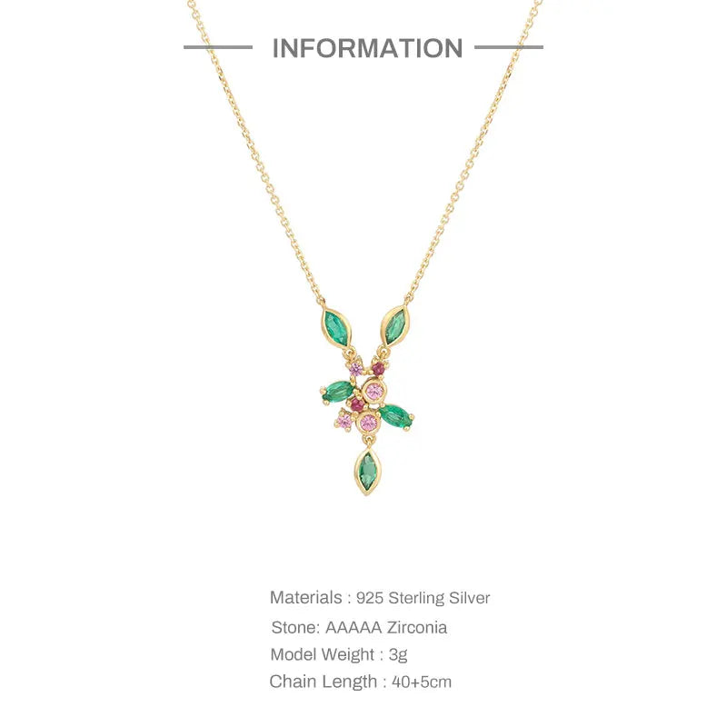 Crystal Coral Pendant Necklace S925 Sterling Silver Y-shaped Jewelry