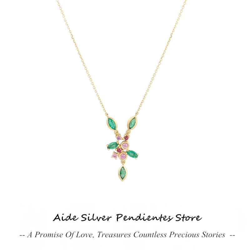 Crystal Coral Pendant Necklace S925 Sterling Silver Y-shaped Jewelry