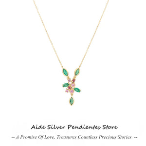 Crystal Coral Pendant Necklace S925 Sterling Silver Y-shaped Jewelry