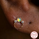 Opal Zircon Chain Earrings 925 Silver Ear Stud Piercing Jewelry
