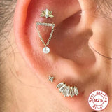 Opal Zircon Chain Earrings 925 Silver Ear Stud Piercing Jewelry