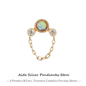 Opal Zircon Chain Earrings 925 Silver Ear Stud Piercing Jewelry