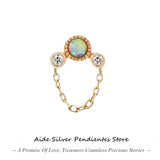 Opal Zircon Chain Earrings 925 Silver Ear Stud Piercing Jewelry