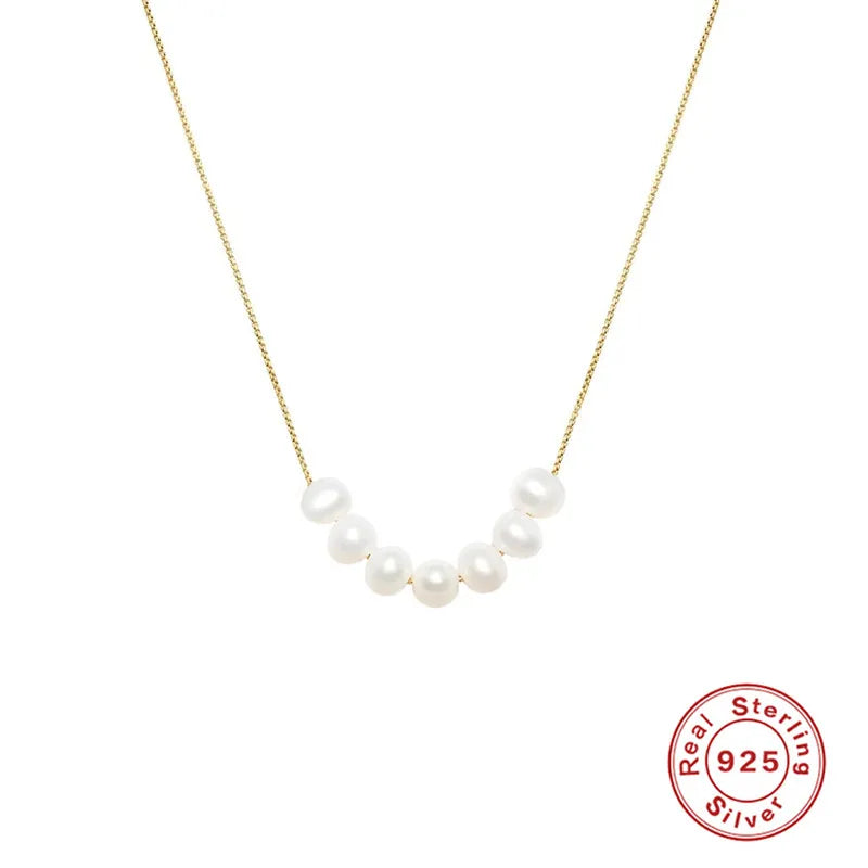 Single Row Pearl Chain 925 Sterling Silver Necklace For Women Clavicle Jewelry