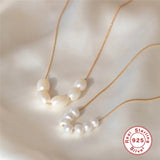 Single Row Pearl Chain 925 Sterling Silver Necklace For Women Clavicle Jewelry