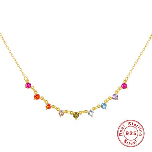 925 Silver CZ Minimalist Necklace, 18K Plated Chain