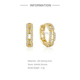 925 Silver Hip-hop Zircon Hoop Earrings For Women Wedding Jewelry