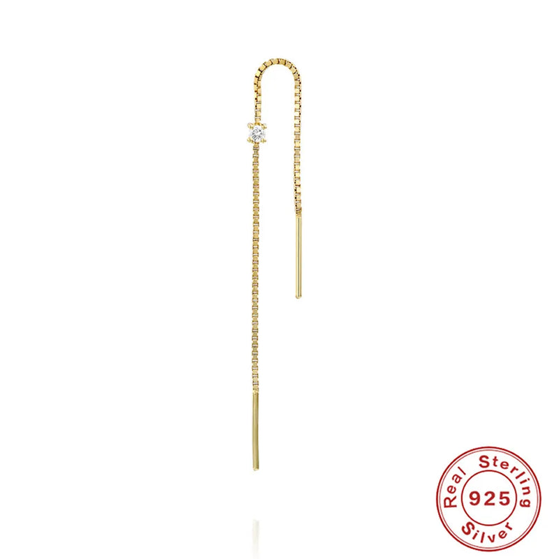 925 Silver Diamond Tassel Earring Double Stud Wedding Jewelry
