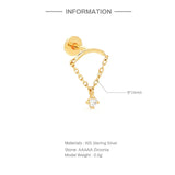 925 Sterling Silver Zircon Tassel Chain Stud Earring For Women