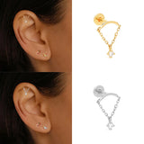 925 Sterling Silver Zircon Tassel Chain Stud Earring For Women
