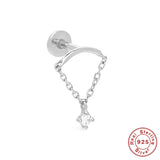 925 Sterling Silver Zircon Tassel Chain Stud Earring For Women