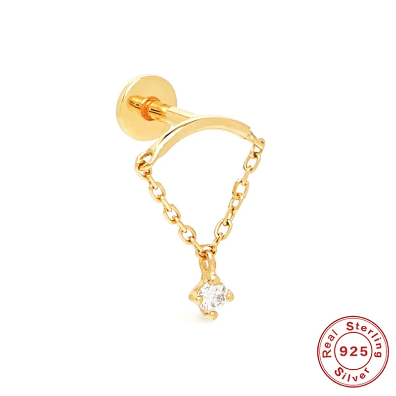 925 Sterling Silver Zircon Tassel Chain Stud Earring For Women
