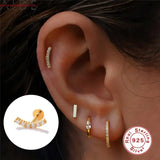 925 Silver Stud Earrings Lightning Leaves Cartilage Piercing 16G Thread Studs