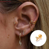 925 Silver Stud Earrings Lightning Leaves Cartilage Piercing 16G Thread Studs