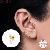 925 Silver Stud Earrings Lightning Leaves Cartilage Piercing 16G Thread Studs