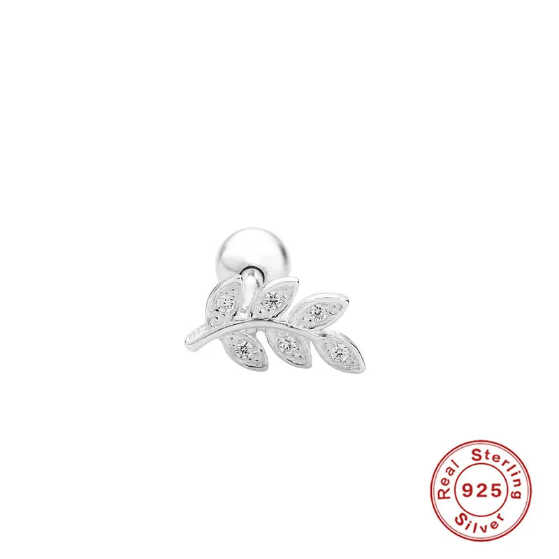 925 Silver Cartilage Stud Earrings Lightning Moon Jewelry