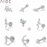 925 Silver Cartilage Stud Earrings Lightning Moon Jewelry