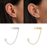 925 Sterling Silver Diamond Ear Clip Tassel Earrings for Women