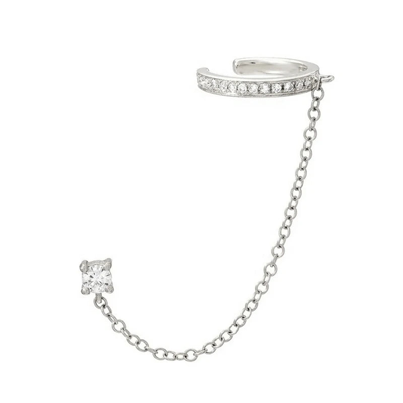 925 Sterling Silver Diamond Ear Clip Tassel Earrings for Women