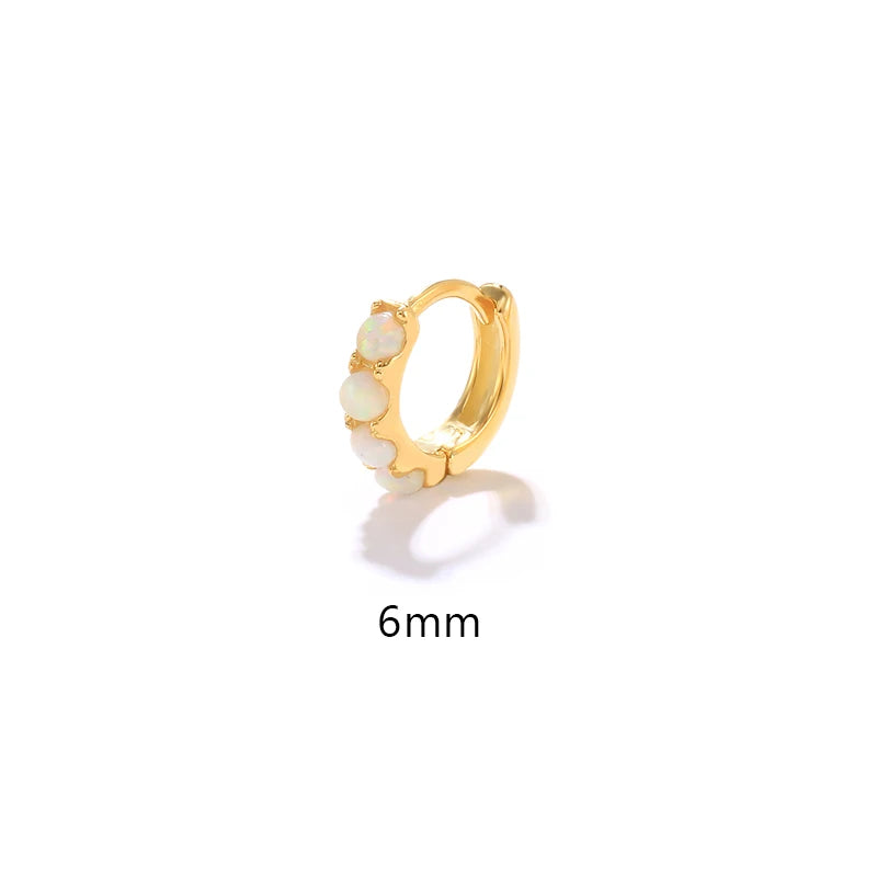 925 Sterling Silver Opal Circle Huggie Earring For Women