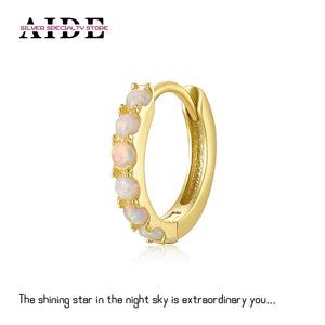 925 Sterling Silver Opal Circle Huggie Earring For Women