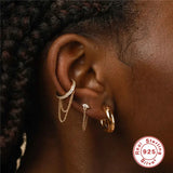 925 Silver Zircon Chain Cuffs Earring For Women