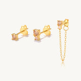 925 Silver Pink Cross Zircon Stud Earrings Set