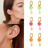 925 Silver Orange Enamel Cross Huggie Earrings