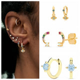925 Silver Zircon Huggie Earrings Piercing Hoop Aretes Gift
