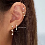 925 Silver Crystal Diamond Stud Earrings Piercing Chain Earring