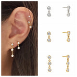 925 Silver Crystal Diamond Stud Earrings Piercing Chain Earring