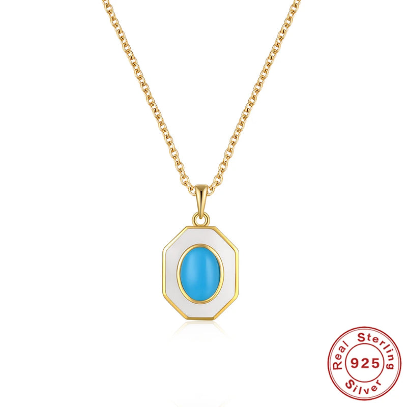 925 Silver Turquoise Enamel Pendant Necklace for Women