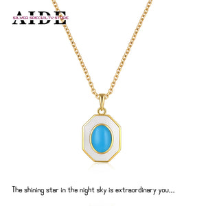 925 Silver Turquoise Enamel Pendant Necklace for Women