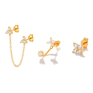 3PCS/Set Mini Flower Stud Earrings 925 Sterling Silver Jewelry Set