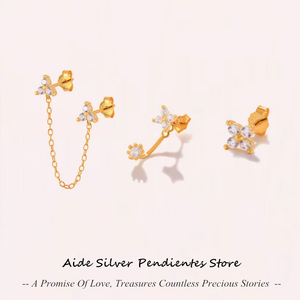 3PCS/Set Mini Flower Stud Earrings 925 Sterling Silver Jewelry Set