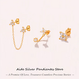 3PCS/Set Mini Flower Stud Earrings 925 Sterling Silver Jewelry Set
