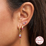 925 Silver Punk Stud Earrings Zircon Piercing Jewelry Women Brincos