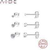 Round Zircon Earrings 925 Sterling Silver Mini Diamond Jewelry Pendientes Plata