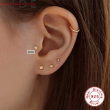Round Zircon Earrings 925 Sterling Silver Mini Diamond Jewelry Pendientes Plata