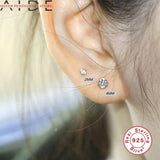 Round Zircon Earrings 925 Sterling Silver Mini Diamond Jewelry Pendientes Plata