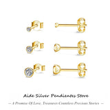 Round Zircon Earrings 925 Sterling Silver Mini Diamond Jewelry Pendientes Plata
