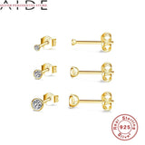 Round Zircon Earrings 925 Sterling Silver Mini Diamond Jewelry Pendientes Plata