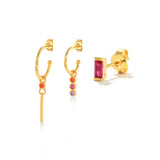 3pcs Pink Stone Stud Earrings Silver Piercing Girls Jewelry CZ
